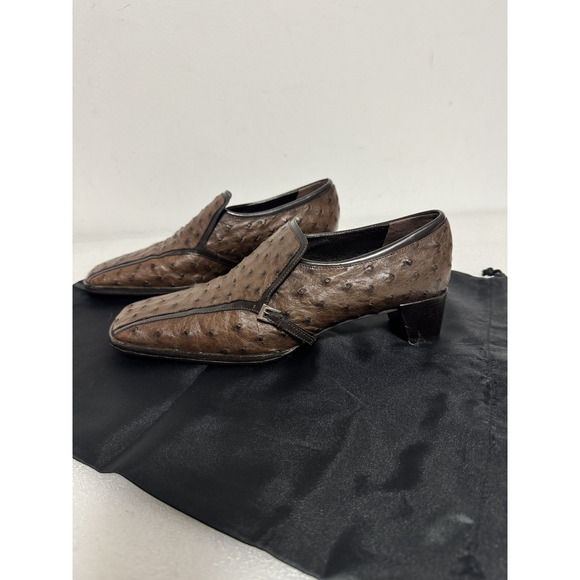 Prada Shoes Mens Size 38.5 Ostrich Leather Slip On Loafers Made in Italy - Picture 1 of 13
